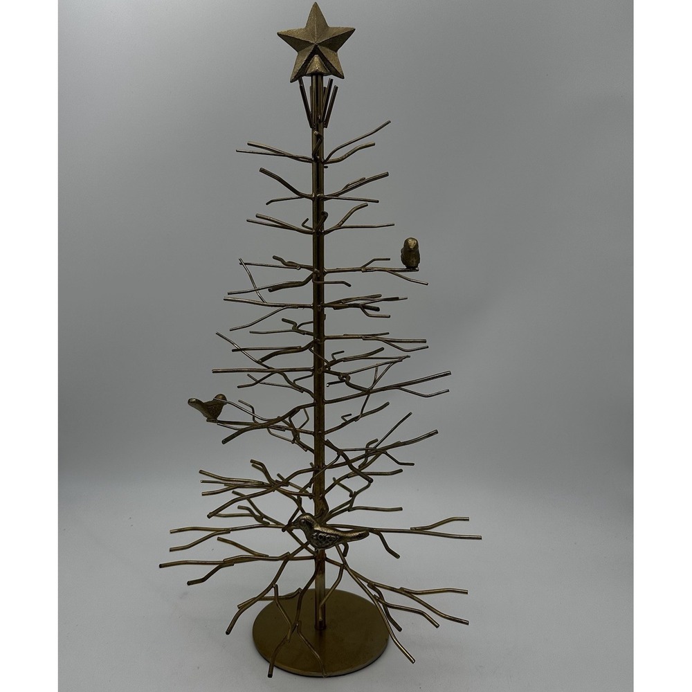 Gold Metal Christmas Tree With Small Birds‎ and Star Topper 21" Tall EUC